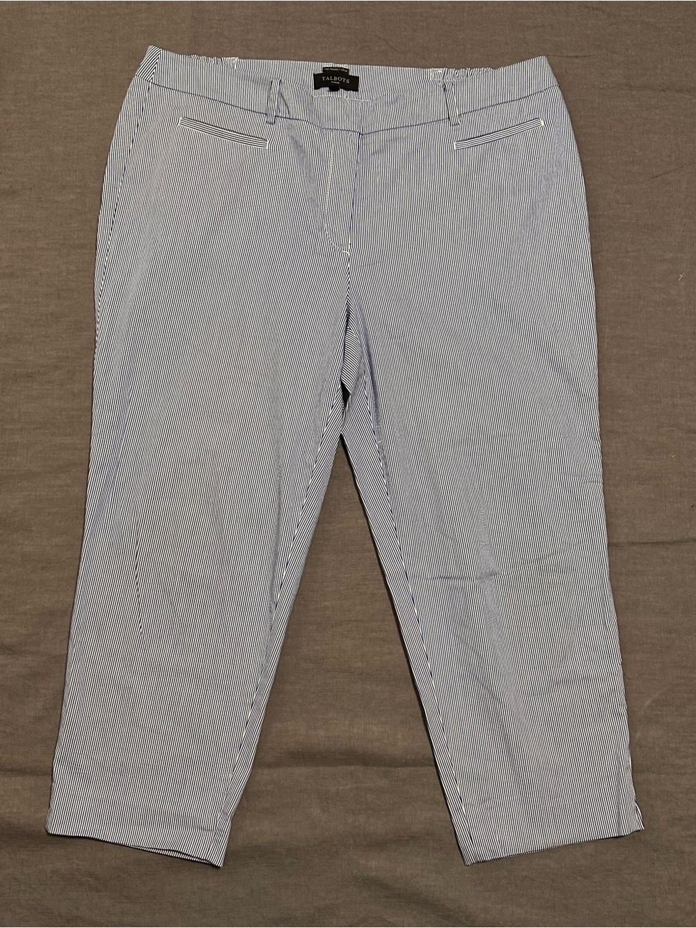 Talbots Blue and White Pinstriped Crop Pants